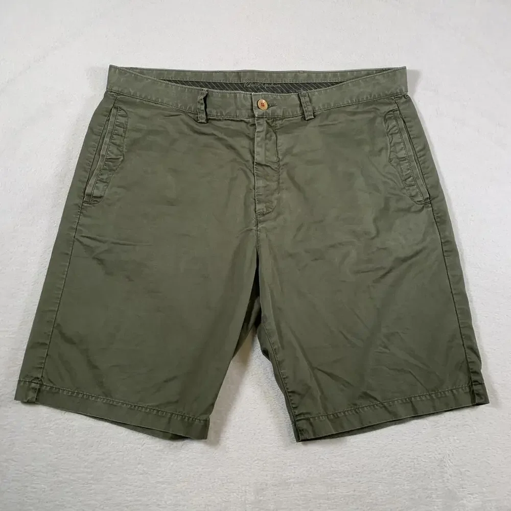 Robert Graham Shorts Mens 38 Olive Green Twill Mid Rise 9